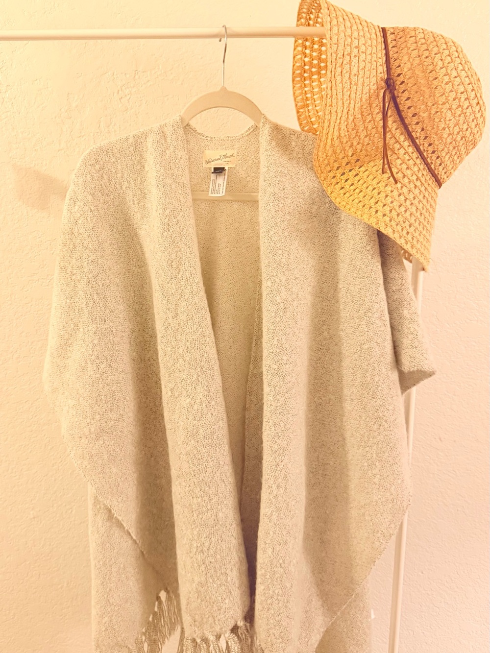 Universal Thread Open-Front Fringe Poncho Cardigan - Cream